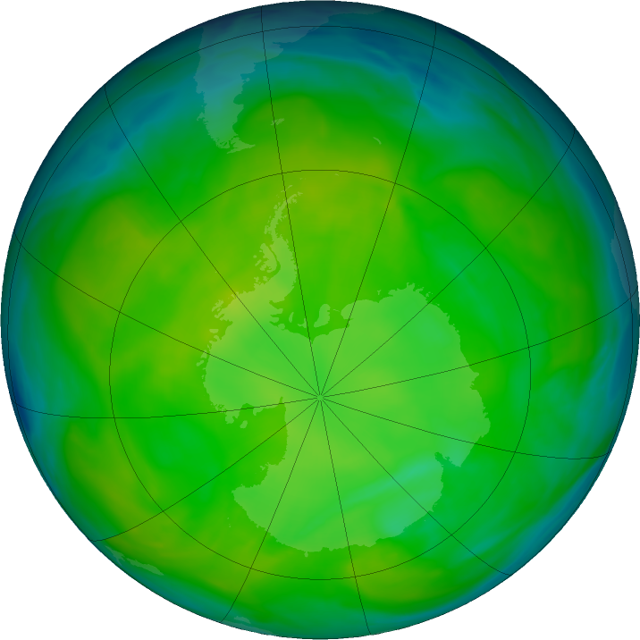 Antarctic ozone map for 28 November 2016